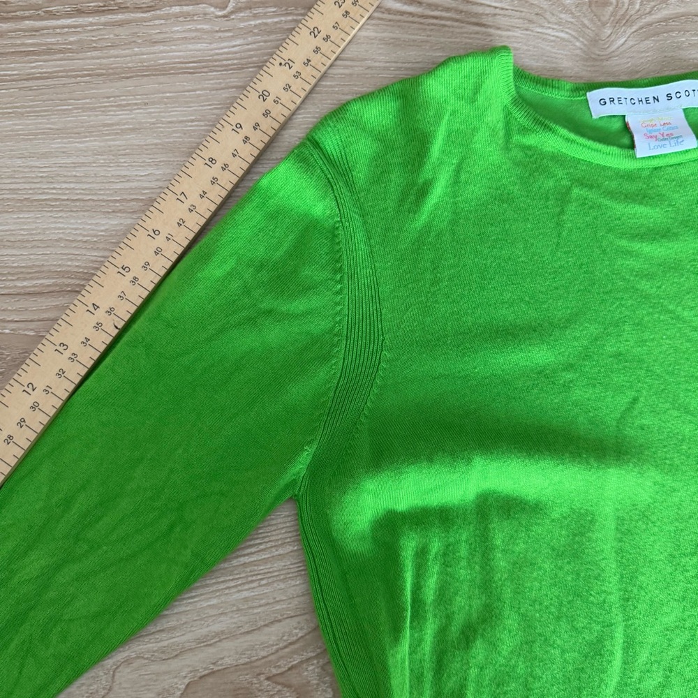 Gretchen Scott XS Sneek A Peek Sweater Bright Kelly Green - Picture 6 of 6